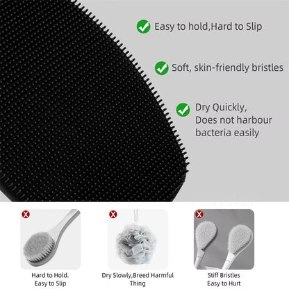 Silicone Body Scrubber Bath Wash Brush Exfoliating Body Brush Shower Face Scrubber Handle Wet & Dry Brushing for Man Women