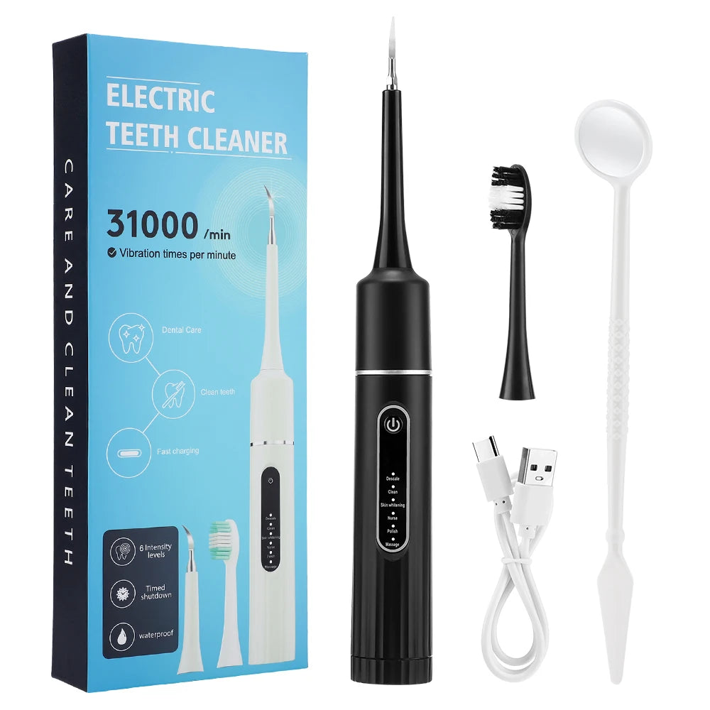 Electric Teeth Cleaner 6-Gear Modes Portable Toothbrush Tartar Remover High Frequency Vibration Tartar Cleaning Whitening Teeth